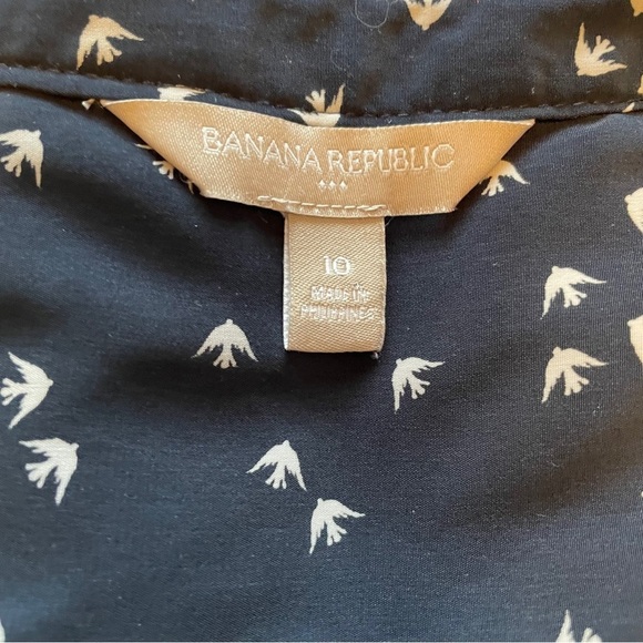 Banana Republic Bird Print Navy Dress-Size 10-Drawstring-Long Sleeves-Pullover - Picture 9 of 11